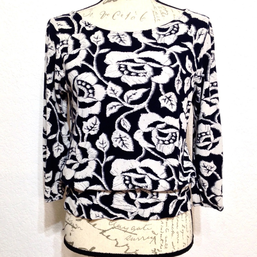 Lucky Brand 3/4 Length Sleeve Floral Print Top